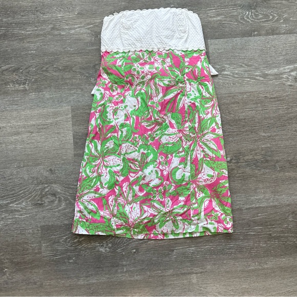 Lilly Pulitzer Franco dress size 4 strapless floral tropical pink tie back mini - Picture 3 of 5